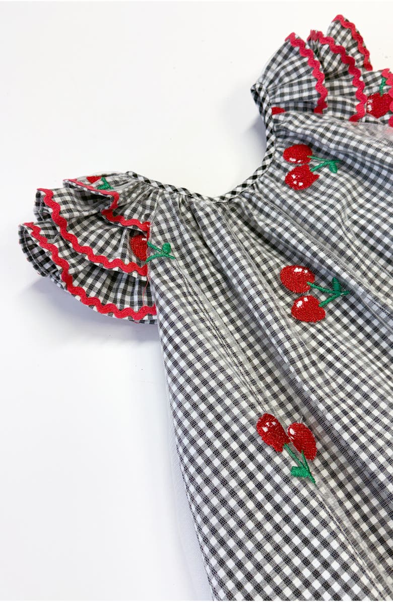 Pippa & Julie Kids' Iris Gingham & Cherry Dress, Alternate, color, Black/ White