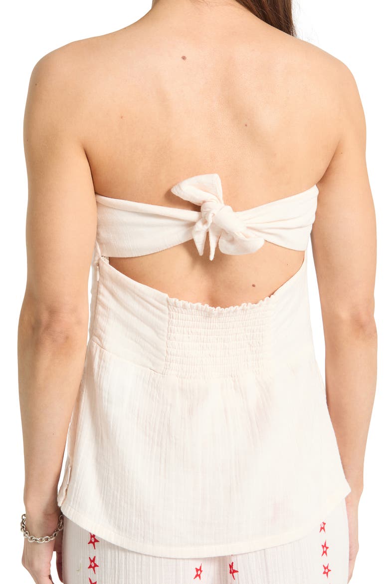 The Lola Medallion Print Strapless Cotton Top, Alternate, color, OFF WHITE/ ROBUST RED