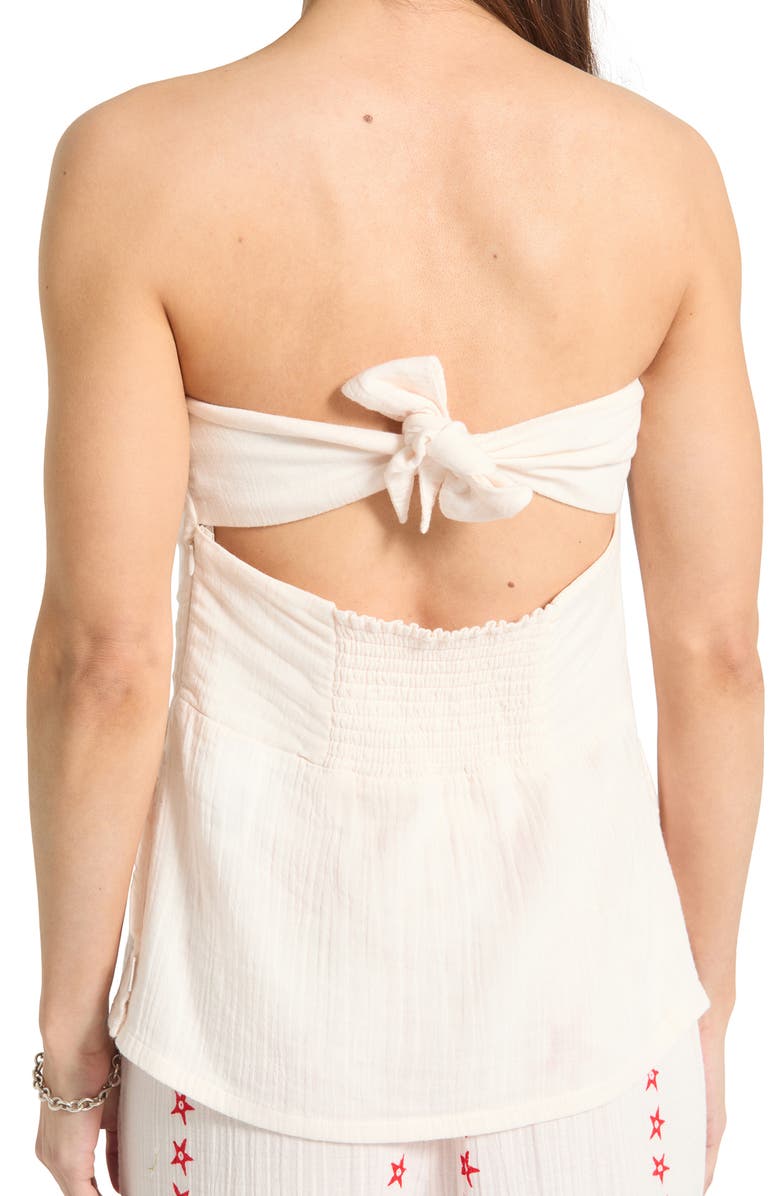 Brixton The Lola Medallion Print Strapless Cotton Top, Alternate, color, Off White/ Robust Red