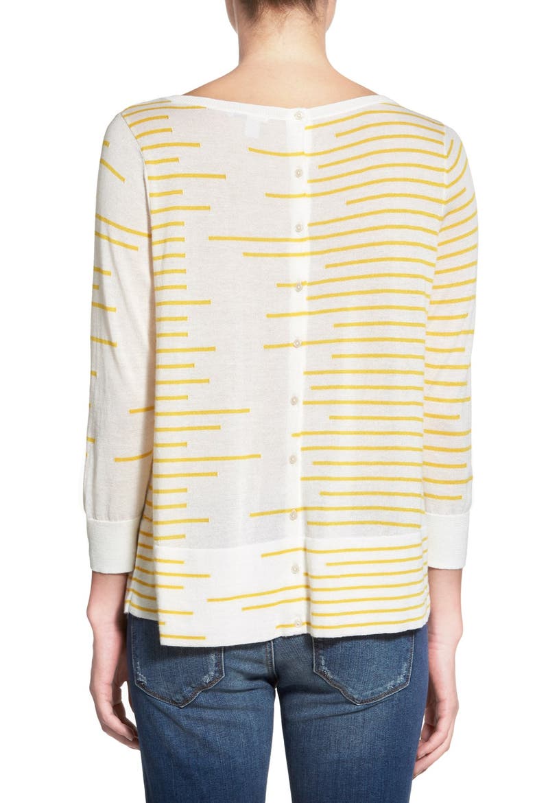 Button Back Boatneck Sweater, Alternate, color, IVORY- YELLOW LINES PATTERN