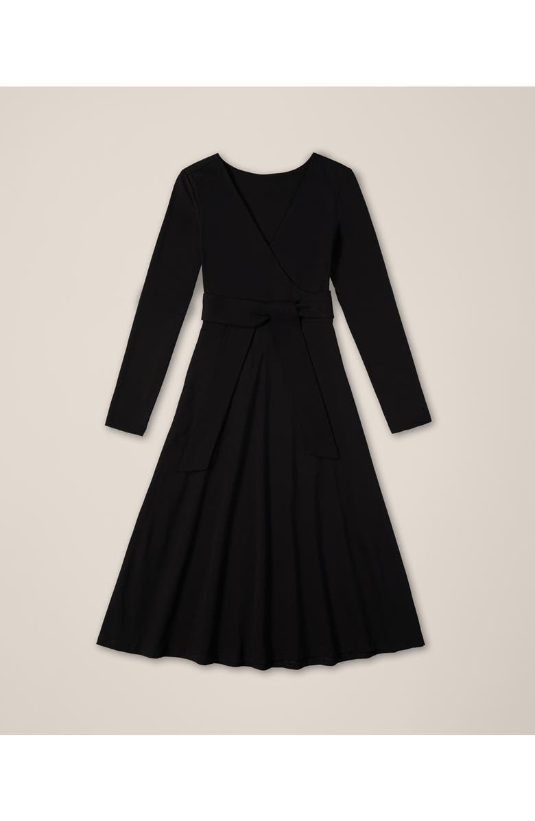Pact Fit & Flare Wrap Dress Made With Organic Cotton, Alternate, color, Black