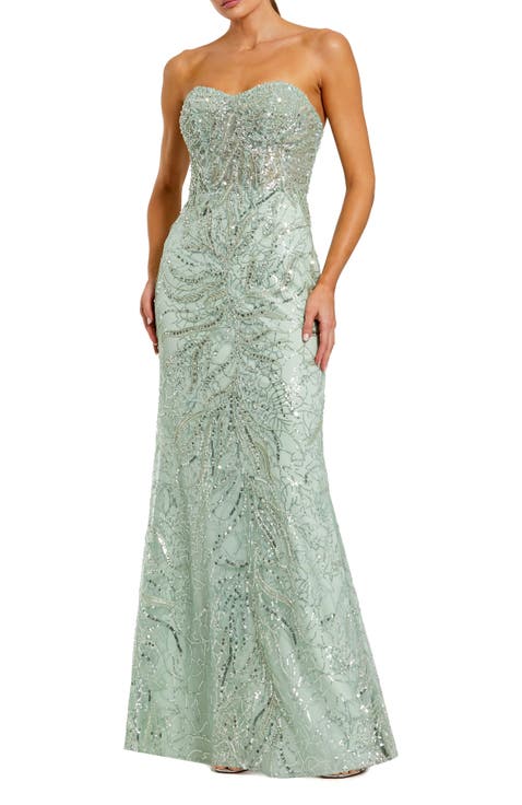 Strapless Rhinestone Embellished Trumpet Gown
