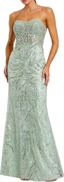 Mac Duggal Strapless Rhinestone Embellished Trumpet Gown