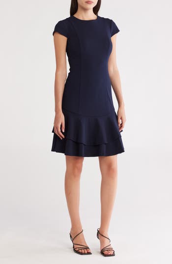 Eliza J Cap Sleeve Double Ruffle Minidress In Blue