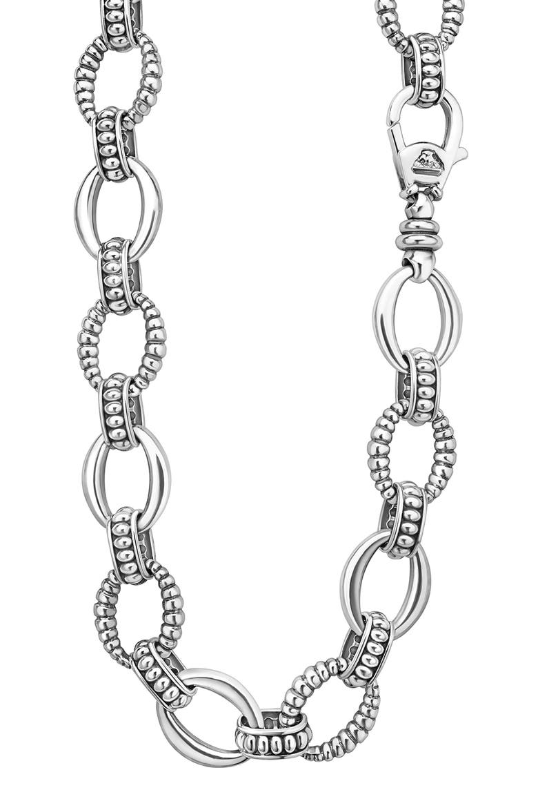 Sterling Silver Large Oval Fluted Link Necklace, Alternate, color, SILVER