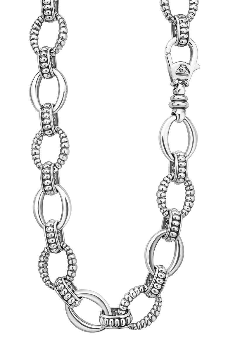 LAGOS Sterling Silver Large Oval Fluted Link Necklace, Alternate, color, Silver