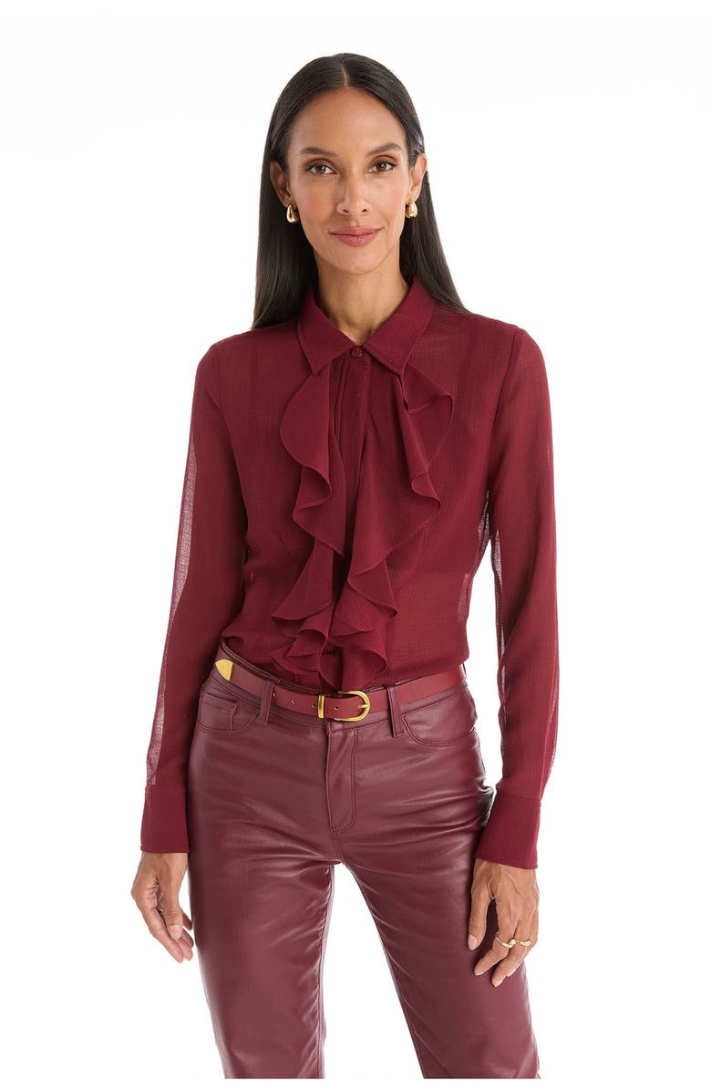 The Noli Shop Georgia Semi-Sheer Blouse, Main, color, Burgundy