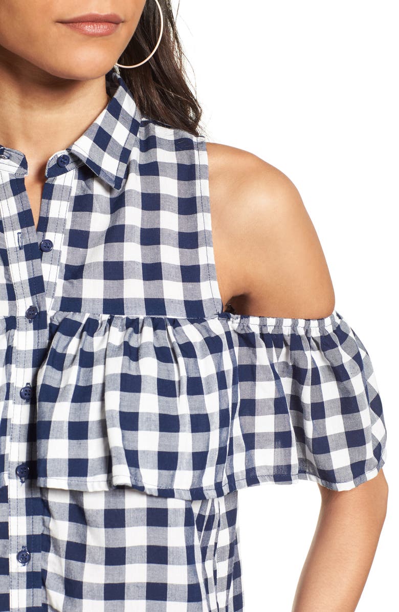 Love, Fire Gingham Cold Shoulder Top, Alternate, color, 
