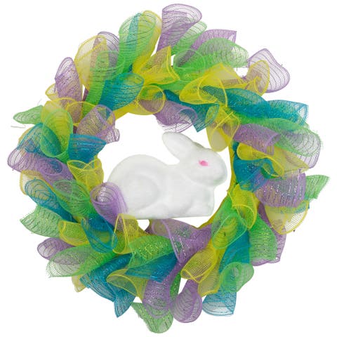 Pastel Deco Mesh Ribbon Easter Bunny Wreath - 24"