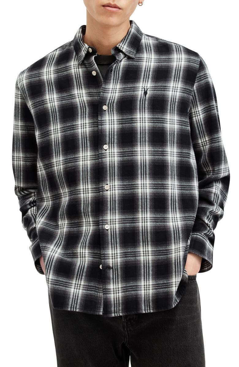 AllSaints Dury Check Cotton Flannel Button-Up Shirt, Alternate, color,