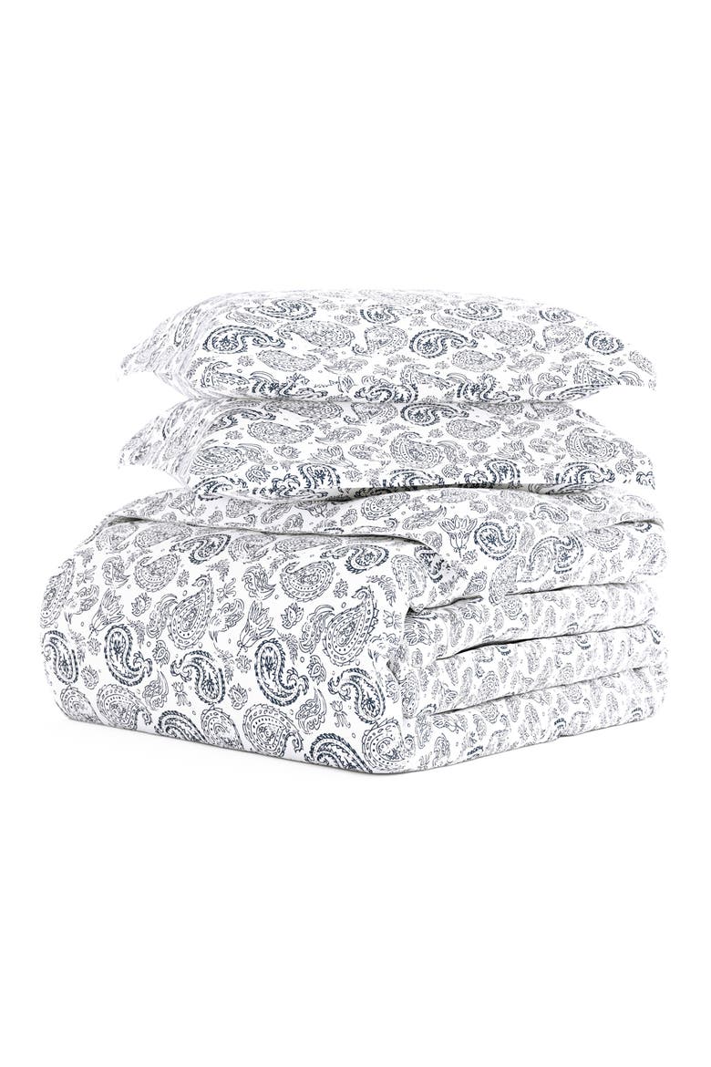 HOME SPUN Premium Ultra Soft 3-Piece Coarse Paisley Print Duvet Cover Set, Main, color, NAVY