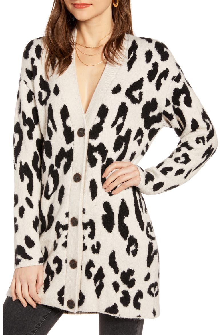 Leopard V-Neck Cardigan (Nordstrom Exclusive), Alternate, color, BEIGE OATMEAL LEOPARD