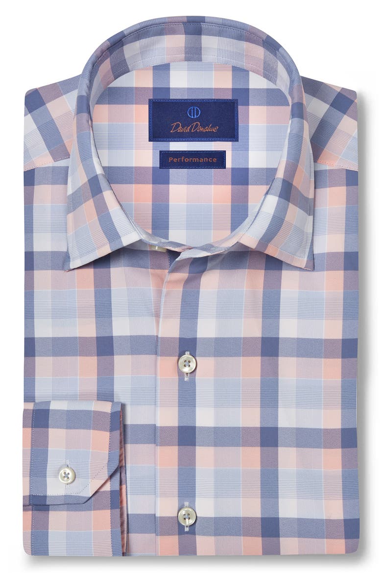Plaid Performance Sport Shirt, Alternate, color, BLUE/ MELON