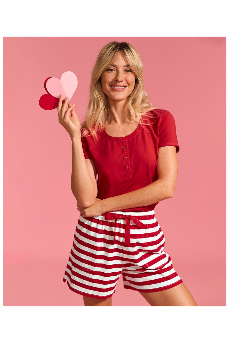 Knit 2 Piece Pajama Set - Short Sleeve Top and Shorts, Alternate, color, Compass Red/Ivory Stripe