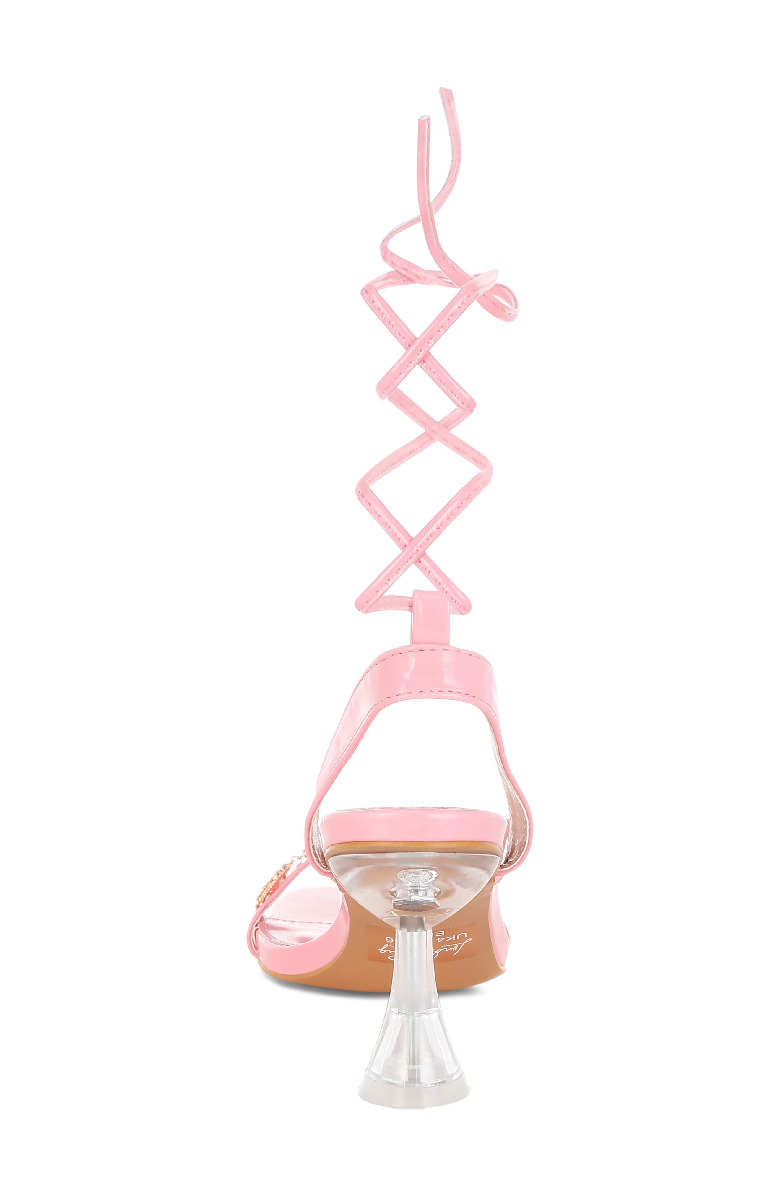 LONDON RAG Ebina Charm Clear Heel Ankle Wrap Sandal, Alternate, color, Pink