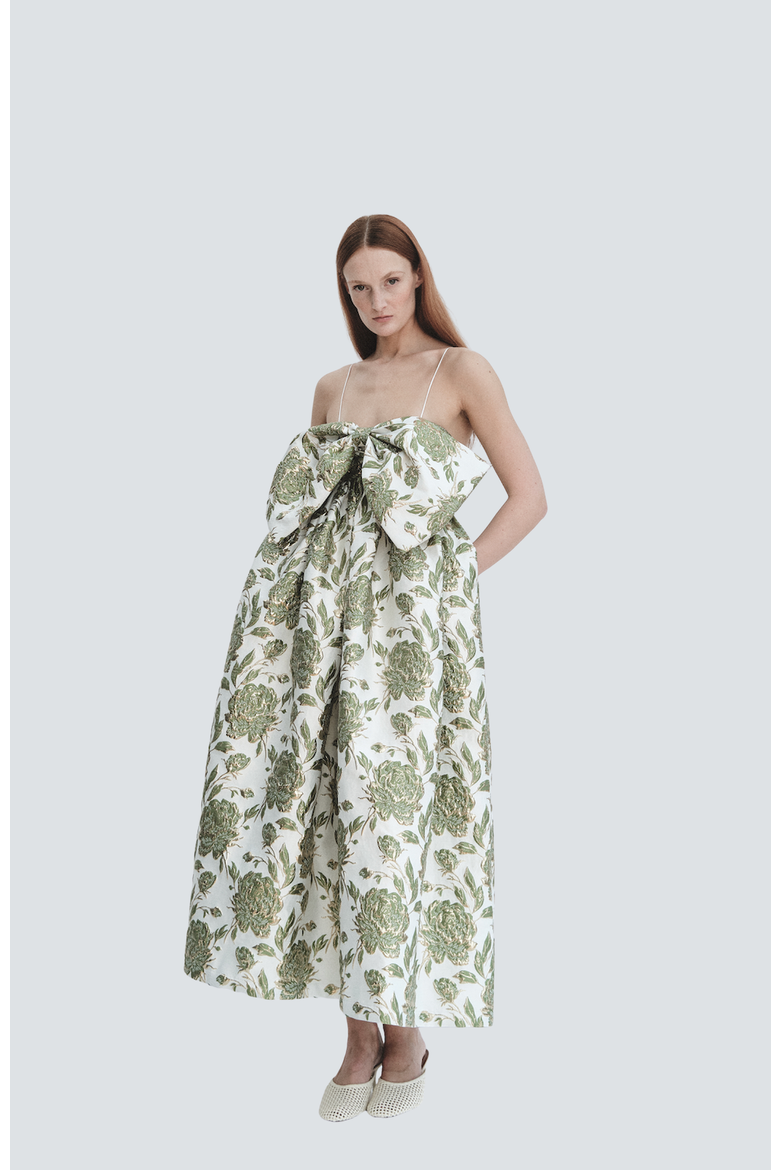 Brocade Bow Gown, Alternate, color, Emerald