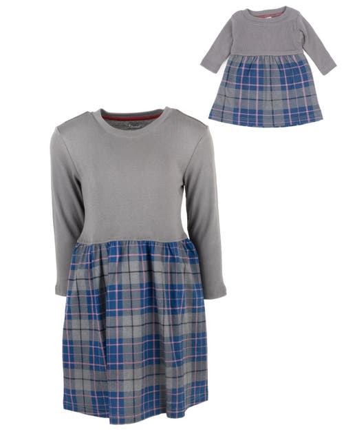 Leveret Girls Skirt Dress With Matching Doll Dress, 100% Cotton In Gray