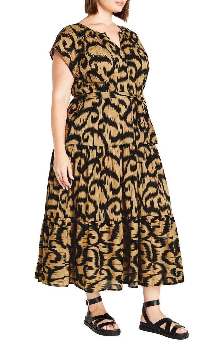 City Chic Kasbah Ikat Print Cotton Tiered Maxi Dress, Alternate, color, 