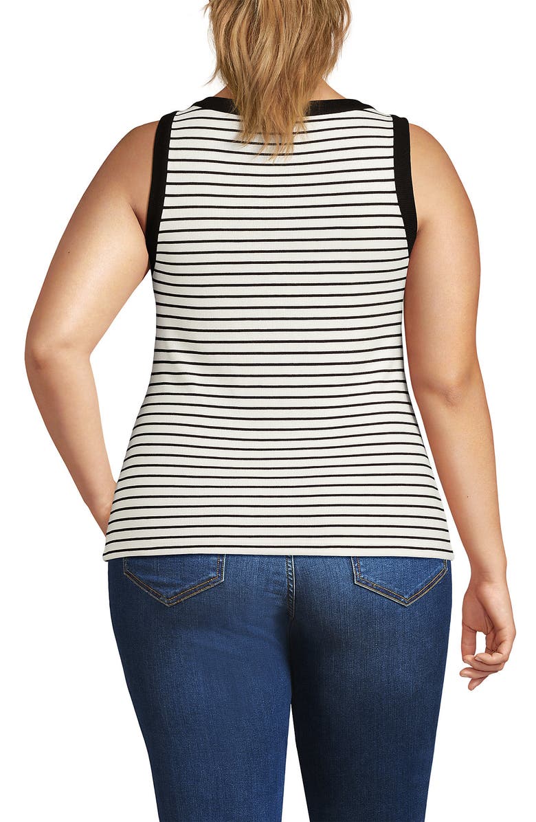 Lands
End Drapey Rib Fitted Tank Top, Alternate, color, Ivory/Black Stripe