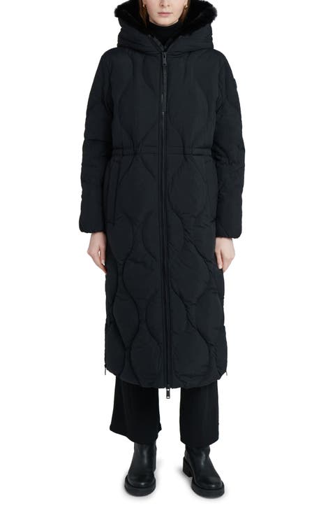 Kir Quilted Down Puffer Jacket with Faux Fur Trim