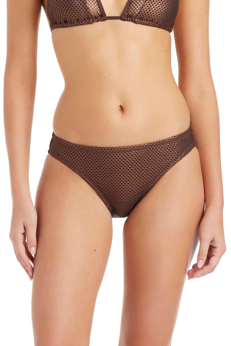 Metallic Net Hipster Bikini Bottoms, Main, color, ESPRESSO BRONZE