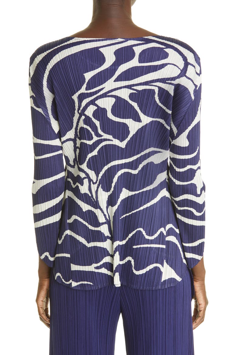 Dreaming Leaves Pleated Top, Alternate, color, BLUE HERBS