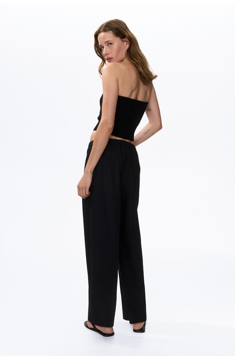 H&M Linen-blend Barrel Trousers, Alternate, color, Black