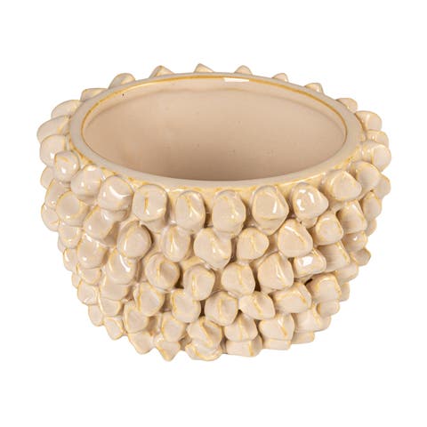 Stoneware 3D Spiked Formed Planter, Cream