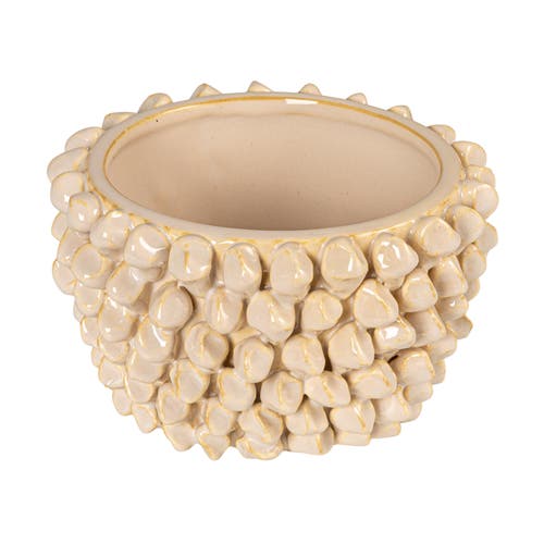 Storied Home Stoneware 3d Spiked Formed Planter, Cream In Nude