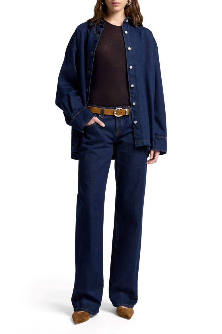 Pleated Oversize Cotton Denim Shirt, Alternate, color, FRANKLIN