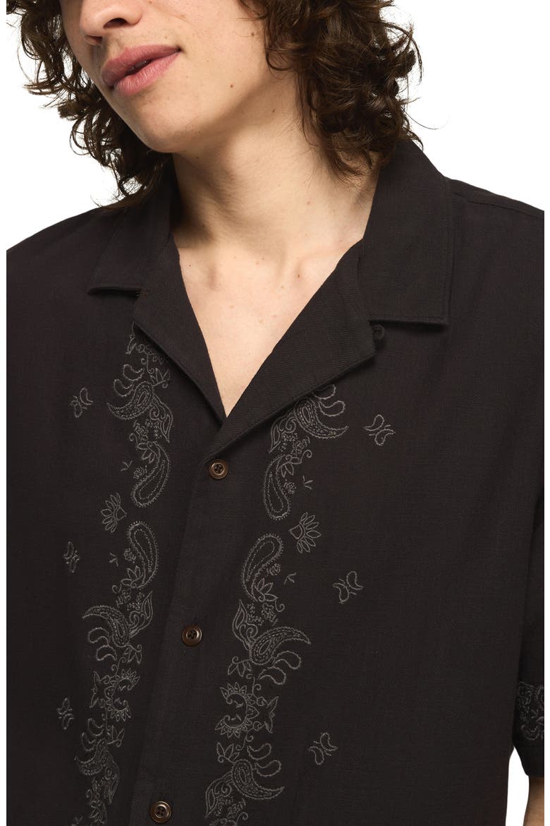 Embroidered Paisley Camp Shirt, Alternate, color, CAVIAR