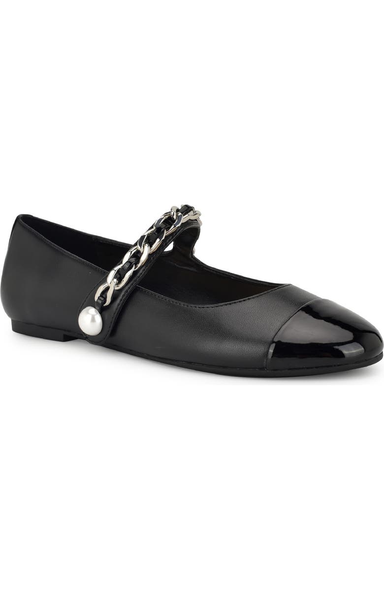 Nine West Platy Mary Jane Cap Toe Flat, Main, color, Black