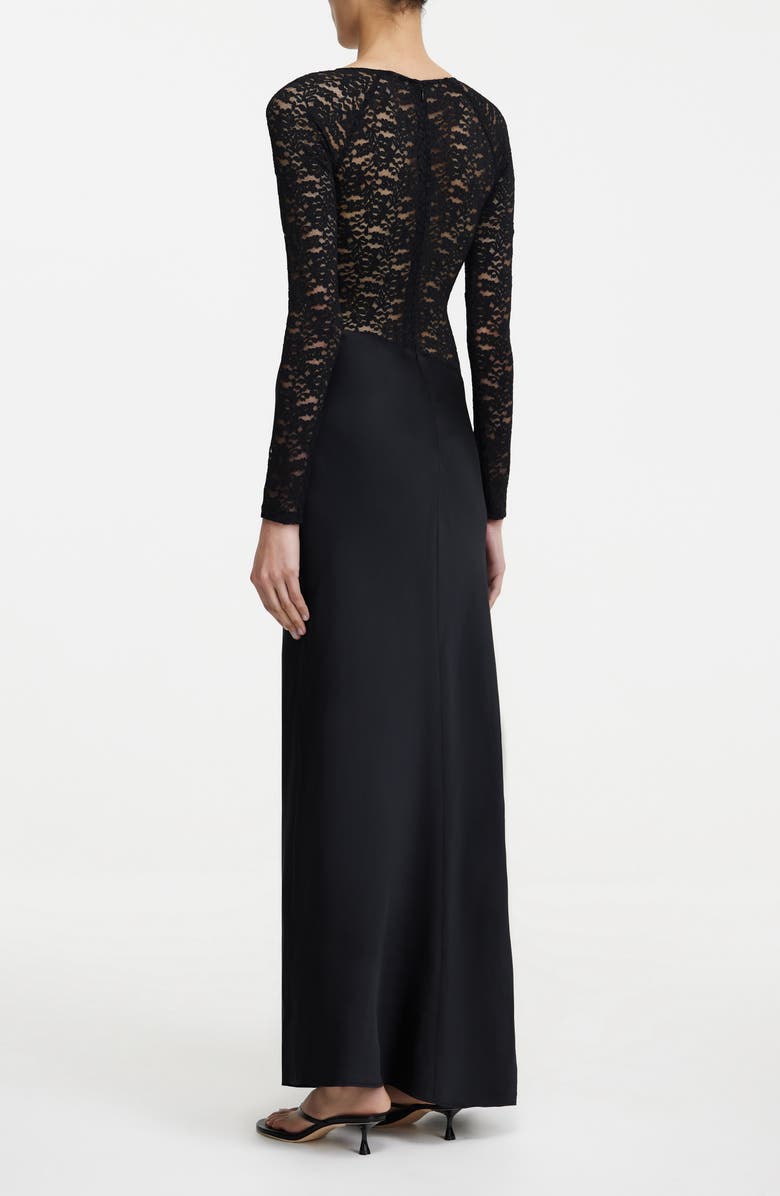 Significant Other Sofiya Long Sleeve Stretch Lace & Satin gown, Alternate, color, Black