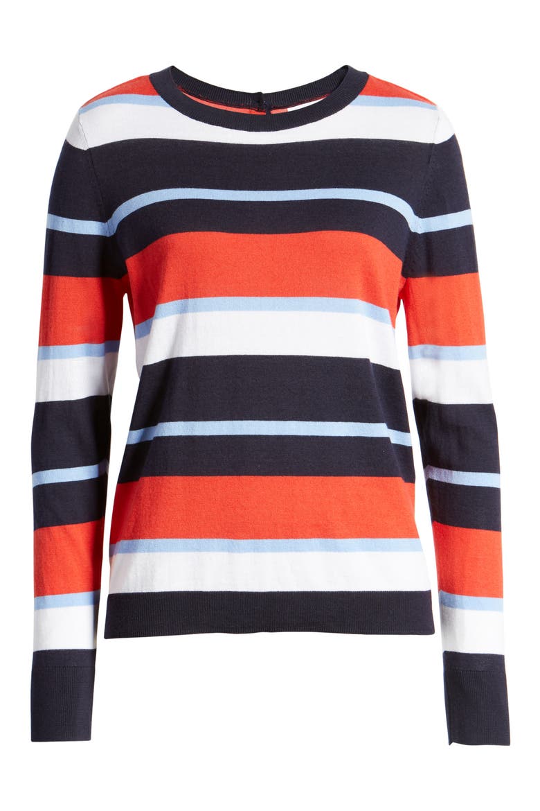 Button Back Sweater, Alternate, color, NAVY N- RED SUMMER STRIPE