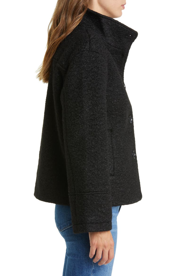 Stand Collar Pressed Bouclé Jacket, Alternate, color, BLACK