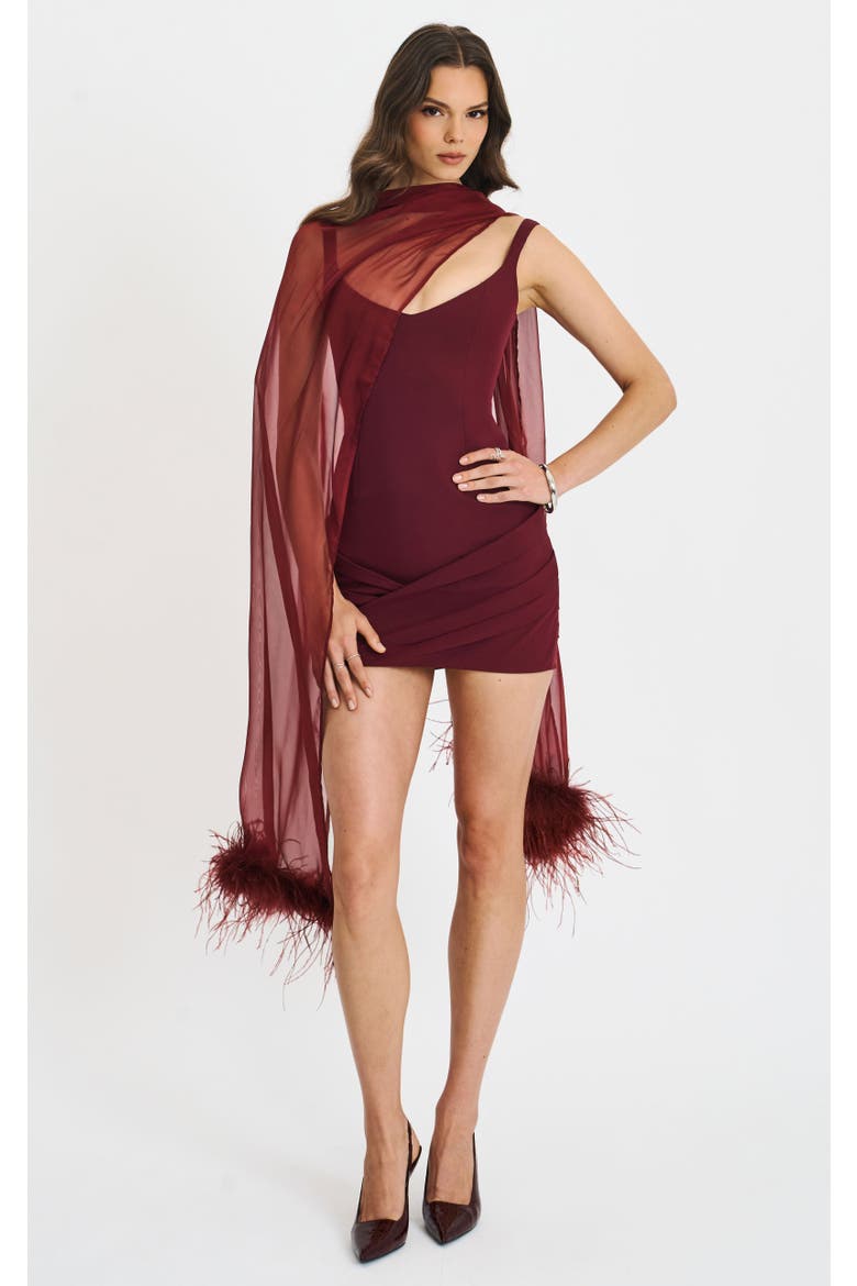 Tori Pleated Mini Dress with Chiffon Scarf, Main, color, Wine