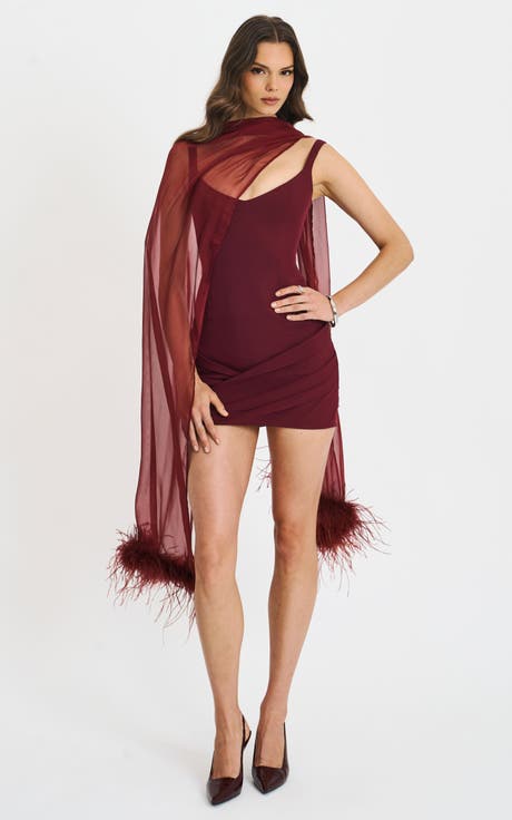 Tori Pleated Mini Dress with Chiffon Scarf