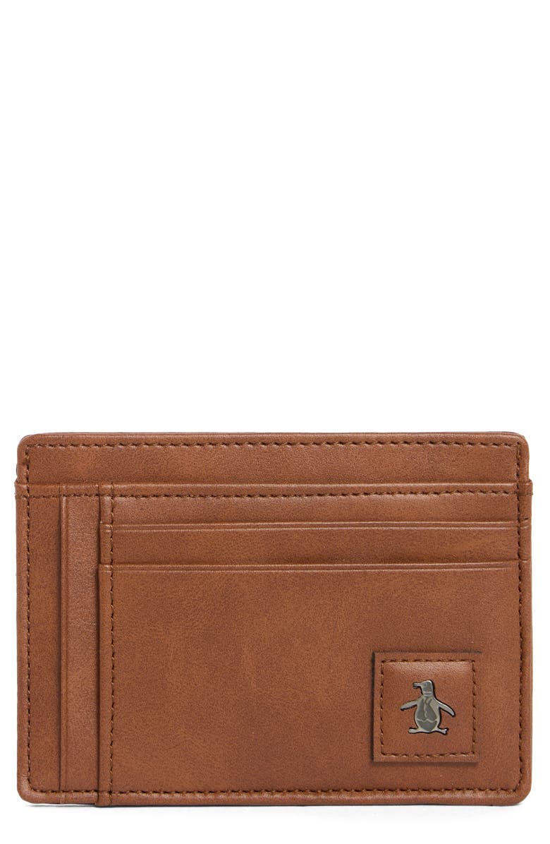 Original Penguin Logo Patch Card Case, Main, color, Tan
