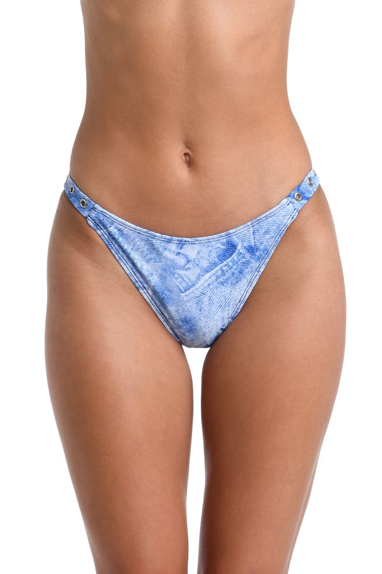 Jean Denim Scoop Front Cheeky Cut Bikini Bottoms, Main, color, BLUE