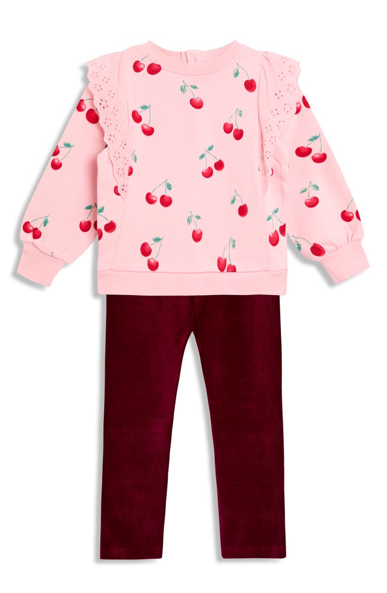 JOJO MAMAN BEBE Cherry Print Cotton Sweatshirt & Leggings Set, Main, color, Pink