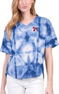 G-III 4HER BY CARL BANKS Women's G-III 4Her by Carl Banks Royal Philadelphia 76ers Tournament Raglan Oversized Tie-Dye V-Neck T-Shirt