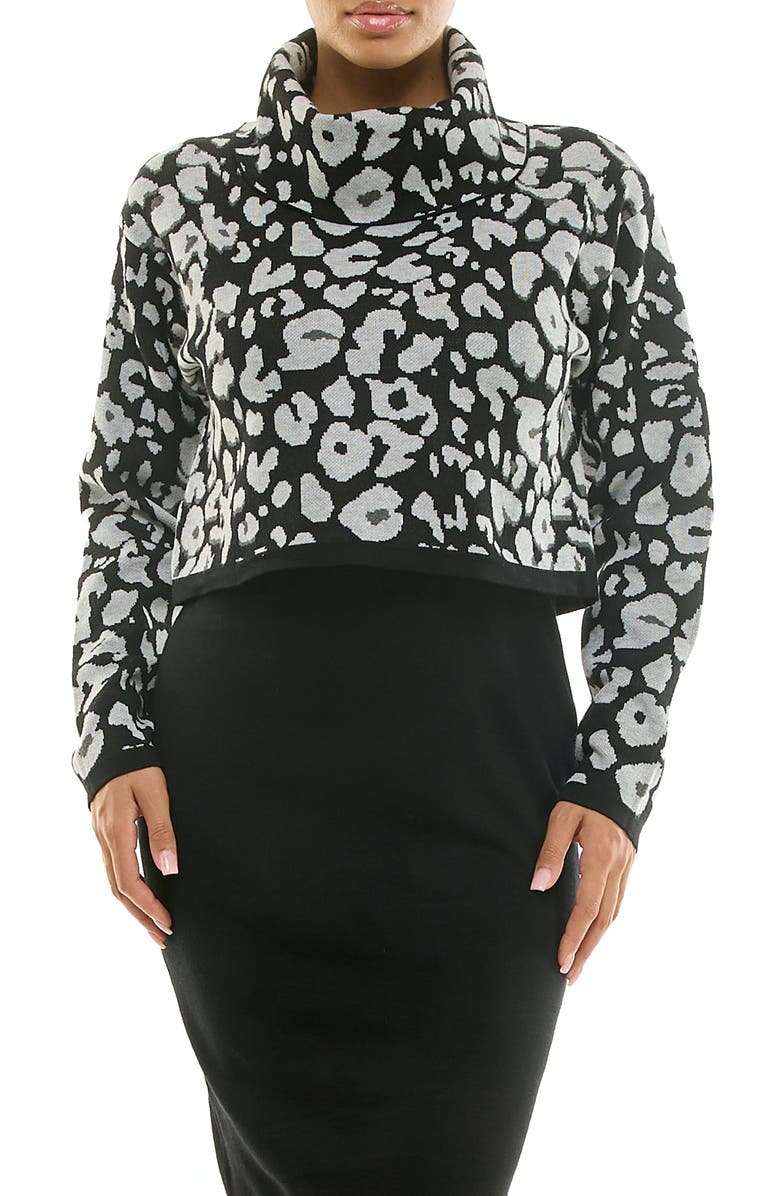 Nina Leonard Cowl Neck Long Sleeve Sweater Dress, Main, color, Black/ Black Grey Multi