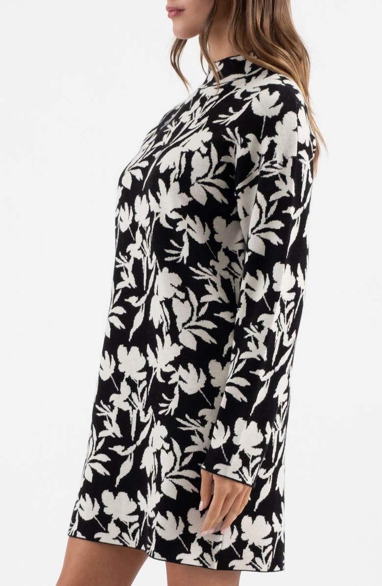 Blu Pepper Floral Jacquard Long Sleeve Sweater Dress, Alternate, color, Black