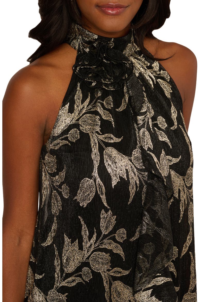 Foil Floral Trapeze Cocktail Dress, Alternate, color, BLACK/ GOLD