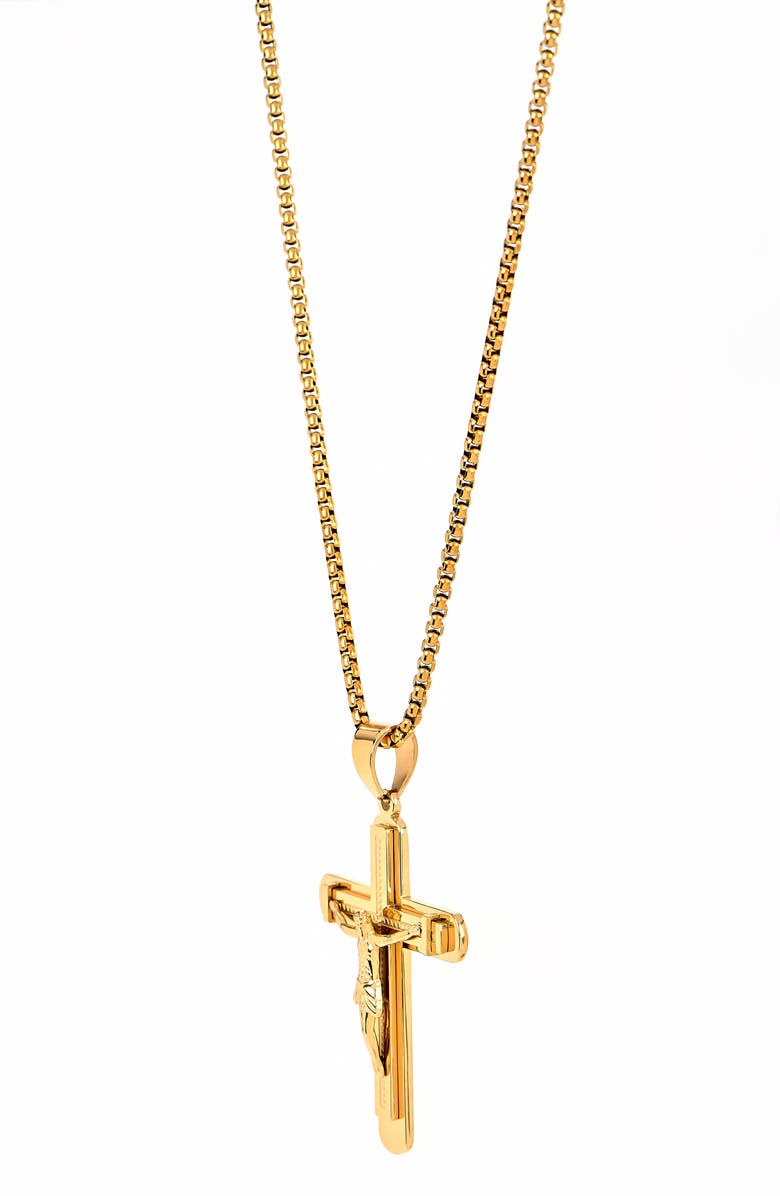 AMERICAN EXCHANGE Men's 18K Gold Plated Stainless Steel Crucifix Pendant Necklace, Alternate, color, Gold