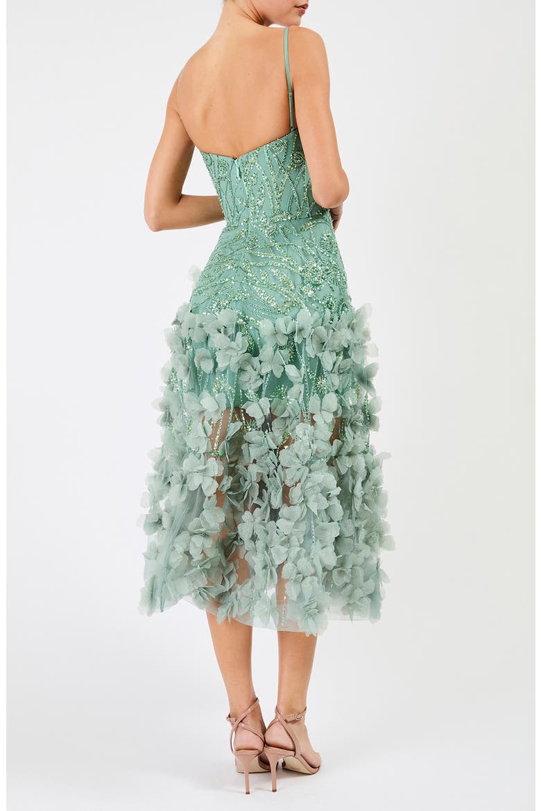 Lily Sequin Floral Appliqué Midi Dress, Alternate, color, SAGE