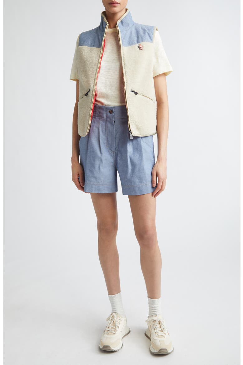 Pleated Cotton Chambray Shorts, Alternate, color, RAIN WASHED