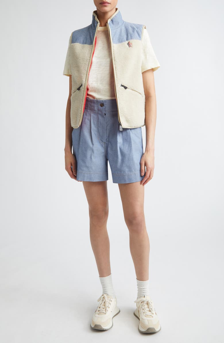 Moncler Grenoble Pleated Cotton Chambray Shorts, Alternate, color, 