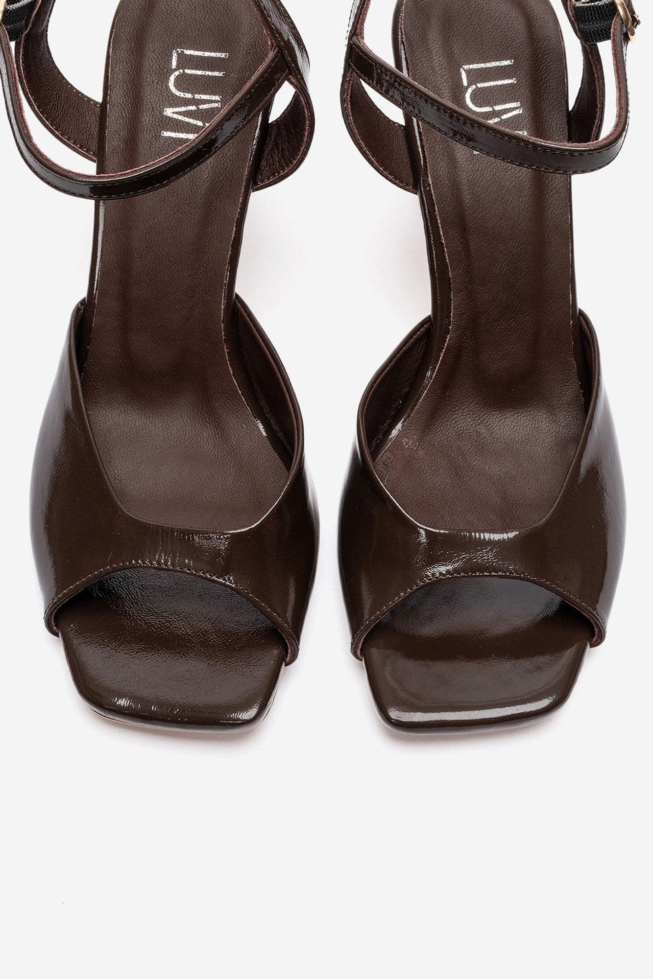 Elvia Leather Stiletto Ankle Strap Sandal, Alternate, color, Brown Patent