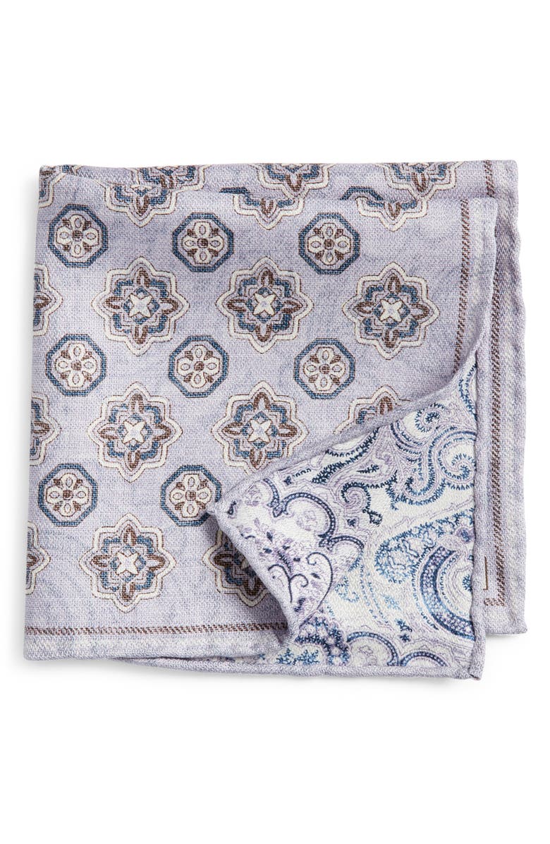 EDWARD ARMAH Paisley & Medallion Reversible Silk Pocket Square, Main, color, 
